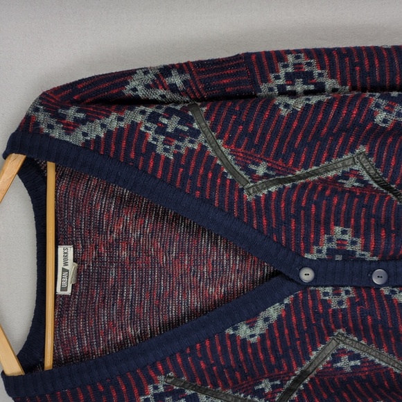 VINTAGE Men's XL Blue Red Oversized Sweater Cardigan - Picture 2 of 3